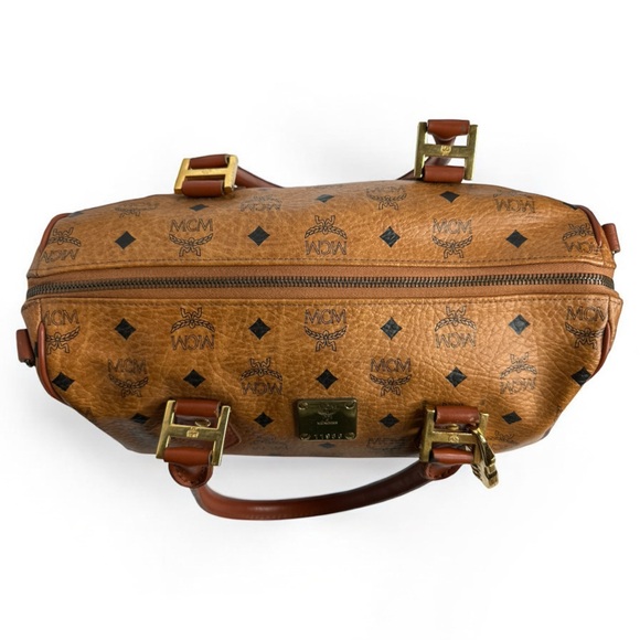 MCM Vicetos Monogram Cognac Boston Bag - Picture 9 of 12